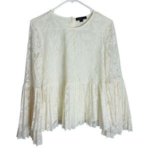 Dalia Lace Fairy Blouse Womens S Ivory‎ Pleated Bell Sleeve Cottagecore Prairie